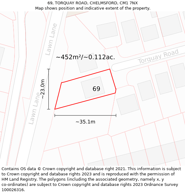 69, TORQUAY ROAD, CHELMSFORD, CM1 7NX: Plot and title map