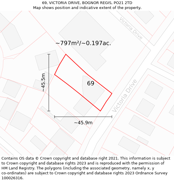 69, VICTORIA DRIVE, BOGNOR REGIS, PO21 2TD: Plot and title map