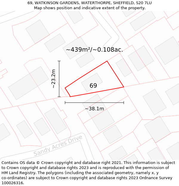 69, WATKINSON GARDENS, WATERTHORPE, SHEFFIELD, S20 7LU: Plot and title map