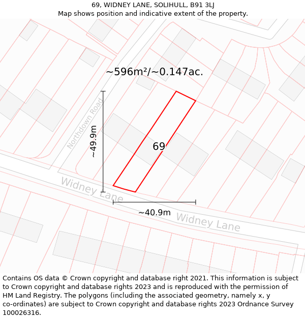 69, WIDNEY LANE, SOLIHULL, B91 3LJ: Plot and title map