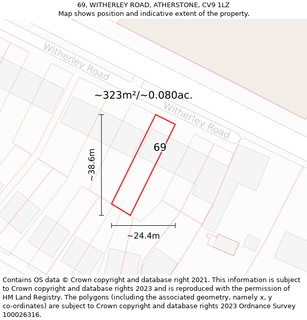 69, WITHERLEY ROAD, ATHERSTONE, CV9 1LZ: Plot and title map