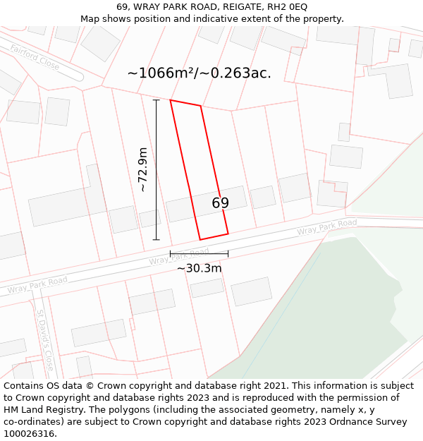 69, WRAY PARK ROAD, REIGATE, RH2 0EQ: Plot and title map