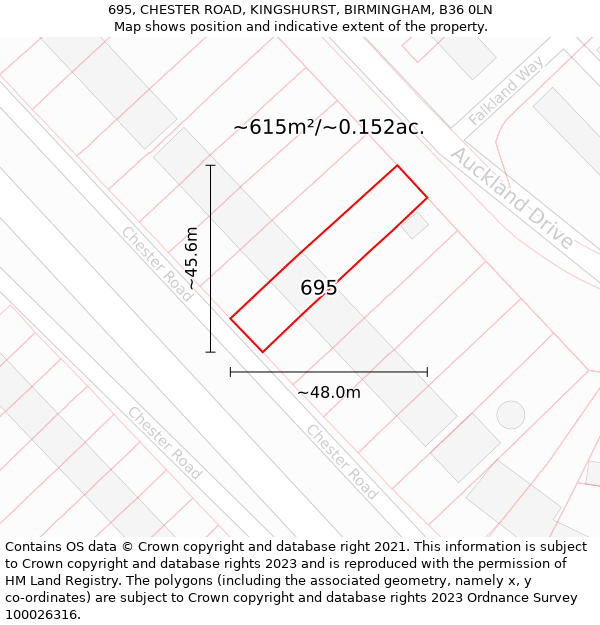 695, CHESTER ROAD, KINGSHURST, BIRMINGHAM, B36 0LN: Plot and title map