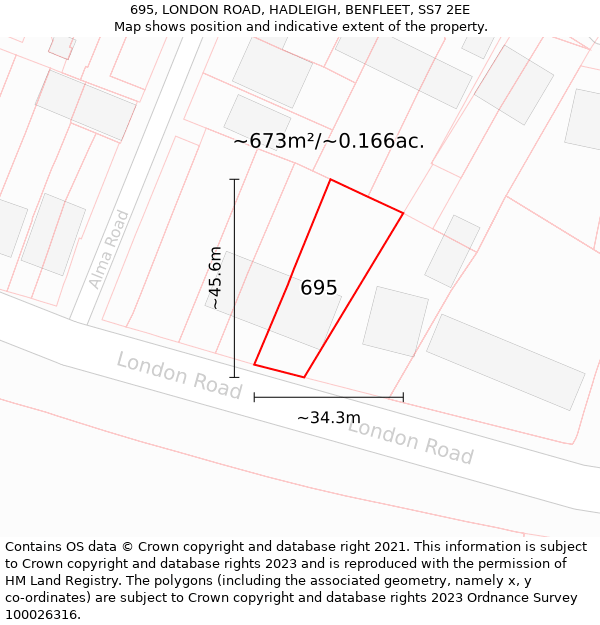 695, LONDON ROAD, HADLEIGH, BENFLEET, SS7 2EE: Plot and title map
