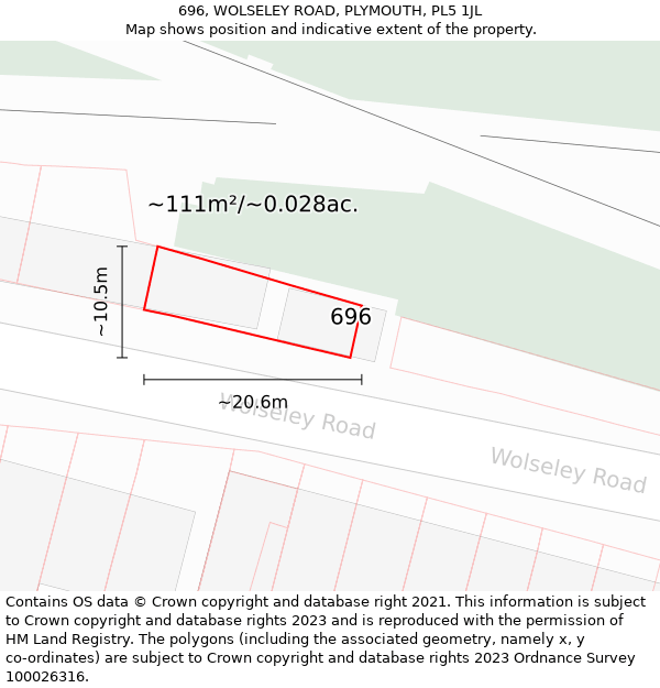 696, WOLSELEY ROAD, PLYMOUTH, PL5 1JL: Plot and title map