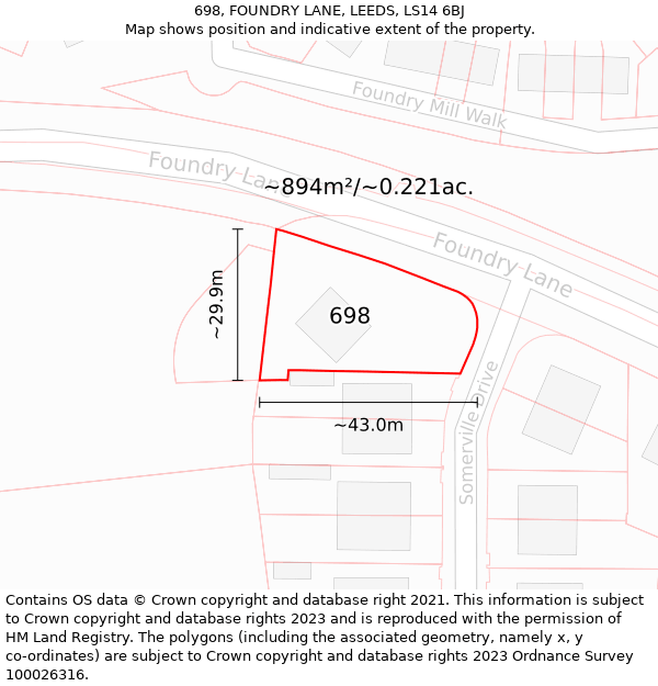 698, FOUNDRY LANE, LEEDS, LS14 6BJ: Plot and title map