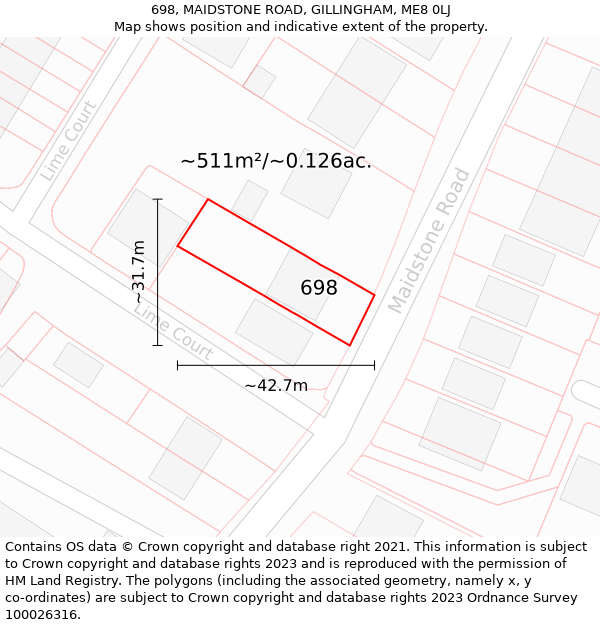 698, MAIDSTONE ROAD, GILLINGHAM, ME8 0LJ: Plot and title map