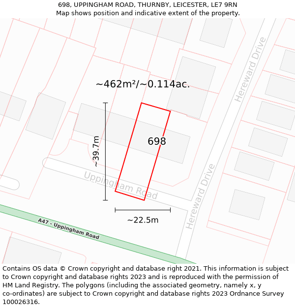 698, UPPINGHAM ROAD, THURNBY, LEICESTER, LE7 9RN: Plot and title map