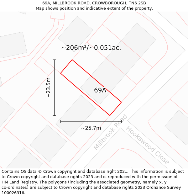 69A, MILLBROOK ROAD, CROWBOROUGH, TN6 2SB: Plot and title map