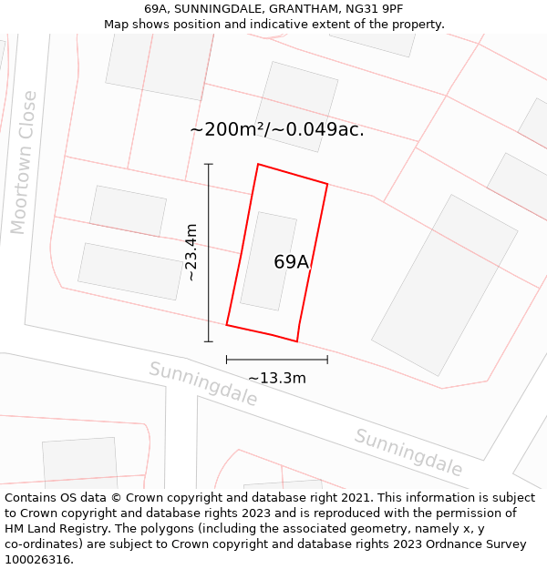 69A, SUNNINGDALE, GRANTHAM, NG31 9PF: Plot and title map