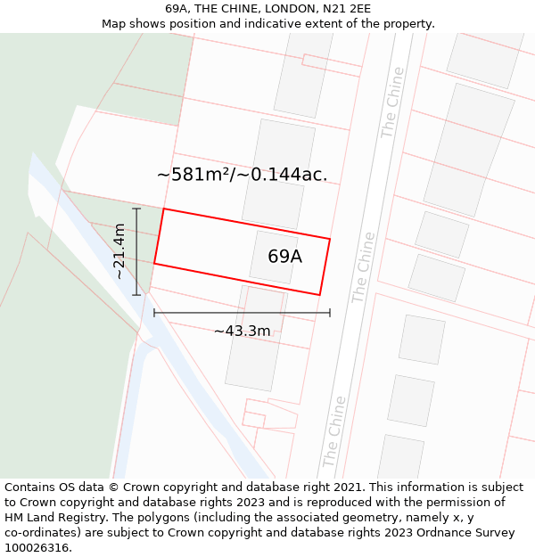 69A, THE CHINE, LONDON, N21 2EE: Plot and title map