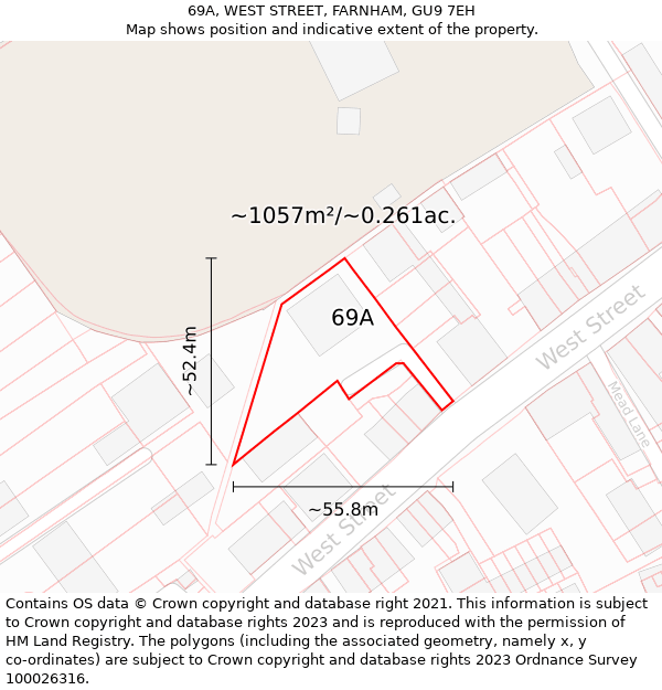 69A, WEST STREET, FARNHAM, GU9 7EH: Plot and title map
