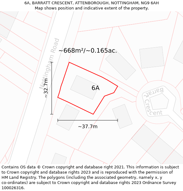 6A, BARRATT CRESCENT, ATTENBOROUGH, NOTTINGHAM, NG9 6AH: Plot and title map