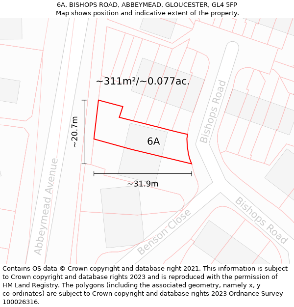 6A, BISHOPS ROAD, ABBEYMEAD, GLOUCESTER, GL4 5FP: Plot and title map