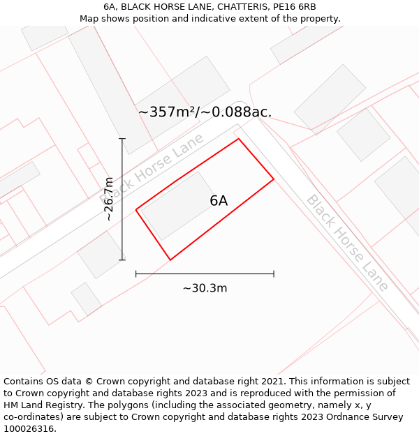 6A, BLACK HORSE LANE, CHATTERIS, PE16 6RB: Plot and title map