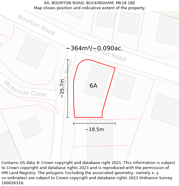 6A, BOURTON ROAD, BUCKINGHAM, MK18 1BE: Plot and title map