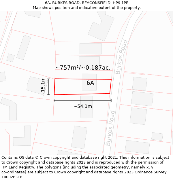 6A, BURKES ROAD, BEACONSFIELD, HP9 1PB: Plot and title map