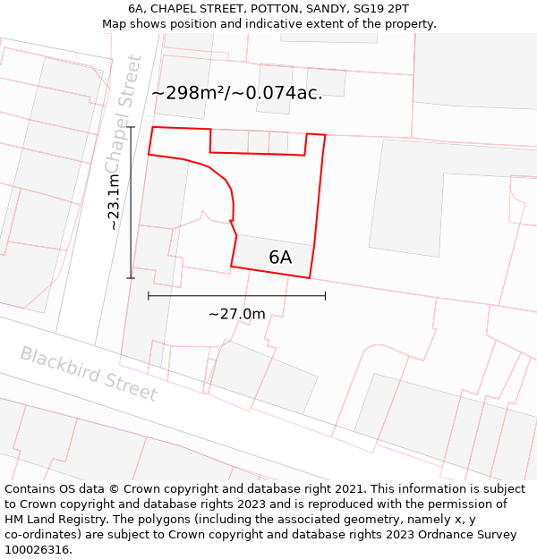 6A, CHAPEL STREET, POTTON, SANDY, SG19 2PT: Plot and title map