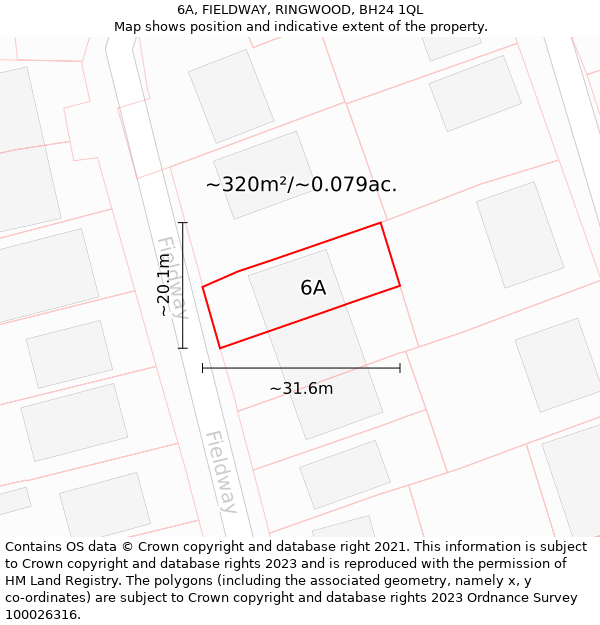 6A, FIELDWAY, RINGWOOD, BH24 1QL: Plot and title map