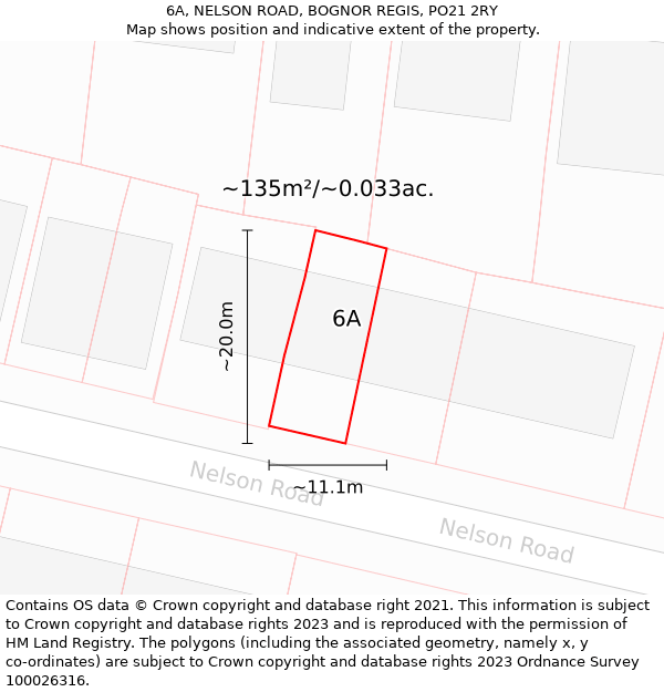 6A, NELSON ROAD, BOGNOR REGIS, PO21 2RY: Plot and title map