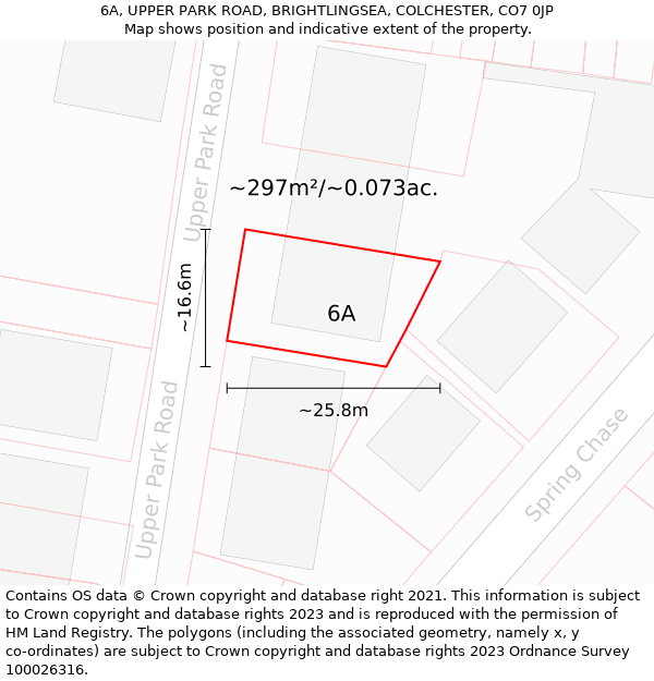 6A, UPPER PARK ROAD, BRIGHTLINGSEA, COLCHESTER, CO7 0JP: Plot and title map