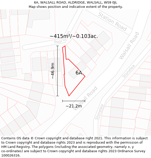 6A, WALSALL ROAD, ALDRIDGE, WALSALL, WS9 0JL: Plot and title map