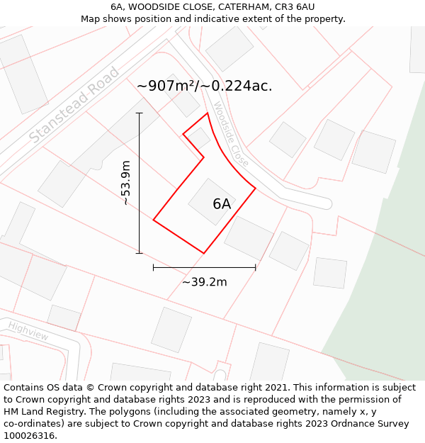 6A, WOODSIDE CLOSE, CATERHAM, CR3 6AU: Plot and title map