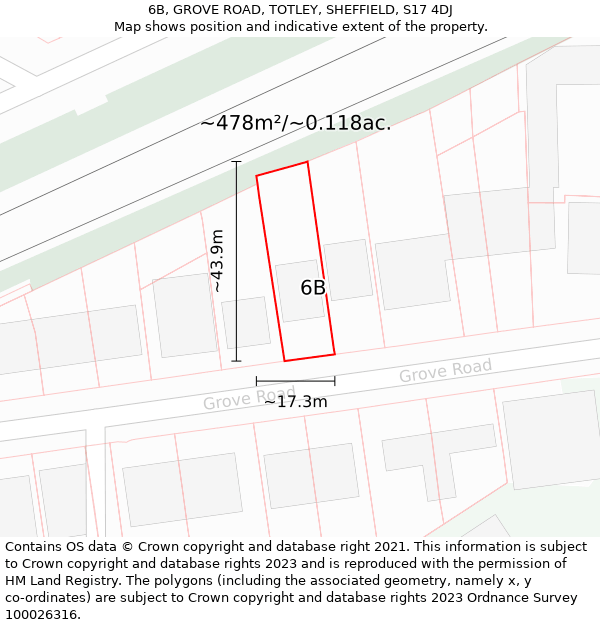 6B, GROVE ROAD, TOTLEY, SHEFFIELD, S17 4DJ: Plot and title map