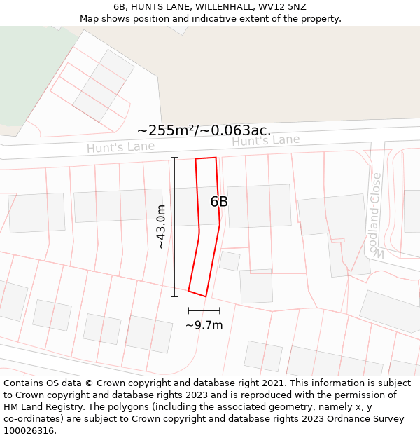 6B, HUNTS LANE, WILLENHALL, WV12 5NZ: Plot and title map