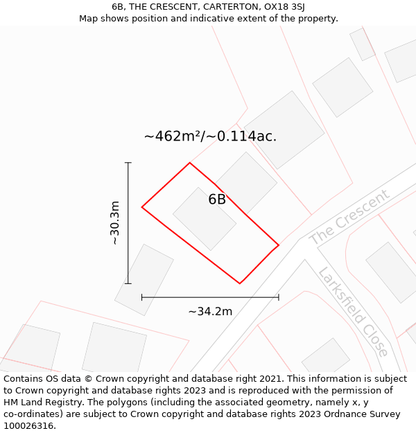 6B, THE CRESCENT, CARTERTON, OX18 3SJ: Plot and title map