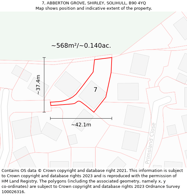 7, ABBERTON GROVE, SHIRLEY, SOLIHULL, B90 4YQ: Plot and title map