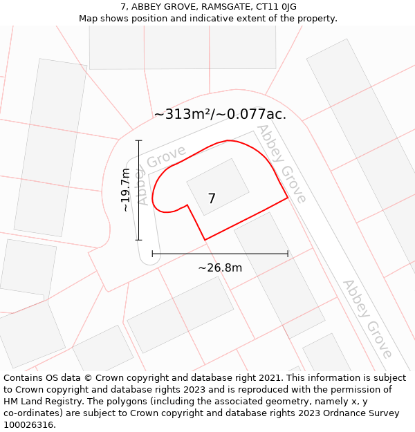 7, ABBEY GROVE, RAMSGATE, CT11 0JG: Plot and title map