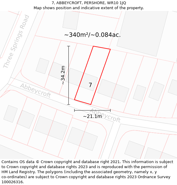 7, ABBEYCROFT, PERSHORE, WR10 1JQ: Plot and title map
