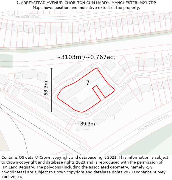 7, ABBEYSTEAD AVENUE, CHORLTON CUM HARDY, MANCHESTER, M21 7DP: Plot and title map