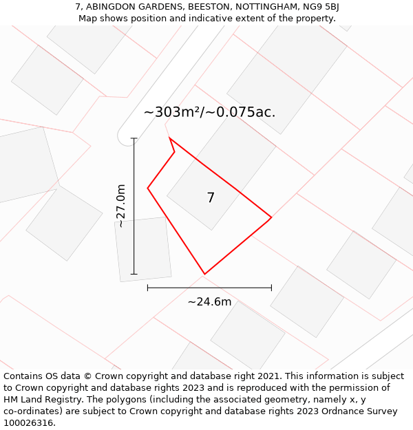 7, ABINGDON GARDENS, BEESTON, NOTTINGHAM, NG9 5BJ: Plot and title map