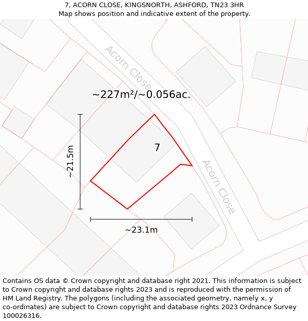 7, ACORN CLOSE, KINGSNORTH, ASHFORD, TN23 3HR: Plot and title map