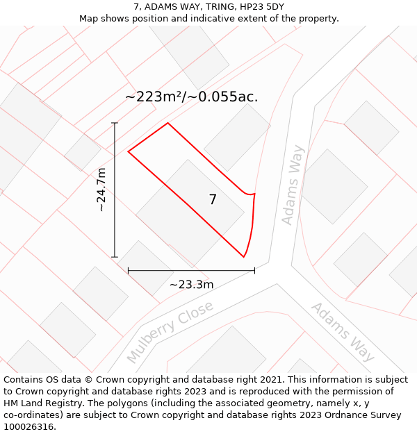 7, ADAMS WAY, TRING, HP23 5DY: Plot and title map