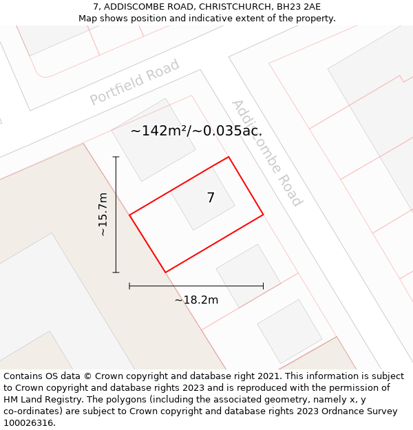 7, ADDISCOMBE ROAD, CHRISTCHURCH, BH23 2AE: Plot and title map