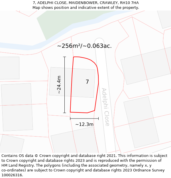 7, ADELPHI CLOSE, MAIDENBOWER, CRAWLEY, RH10 7HA: Plot and title map