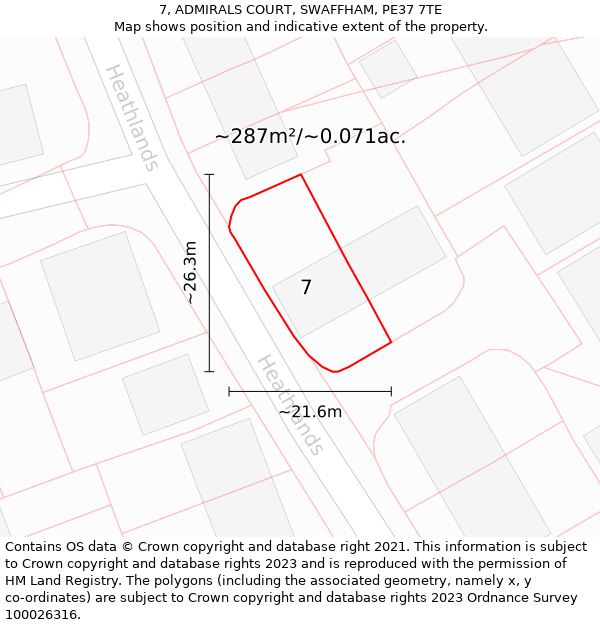 7, ADMIRALS COURT, SWAFFHAM, PE37 7TE: Plot and title map