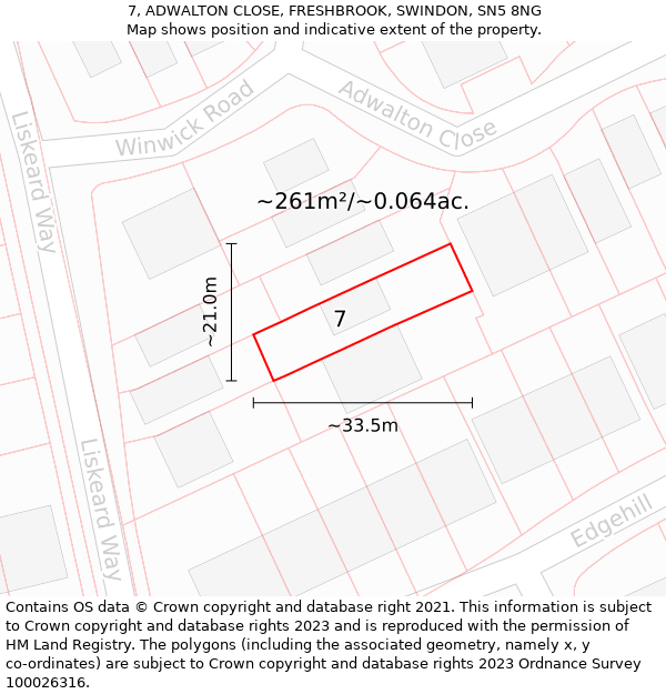 7, ADWALTON CLOSE, FRESHBROOK, SWINDON, SN5 8NG: Plot and title map