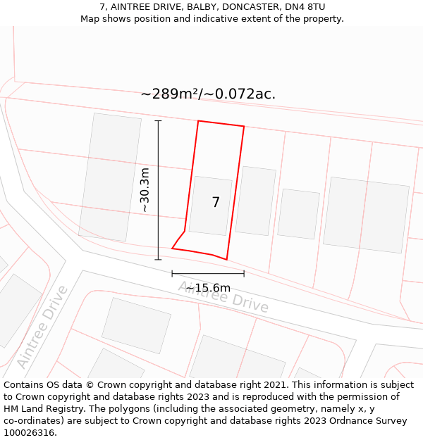 7, AINTREE DRIVE, BALBY, DONCASTER, DN4 8TU: Plot and title map