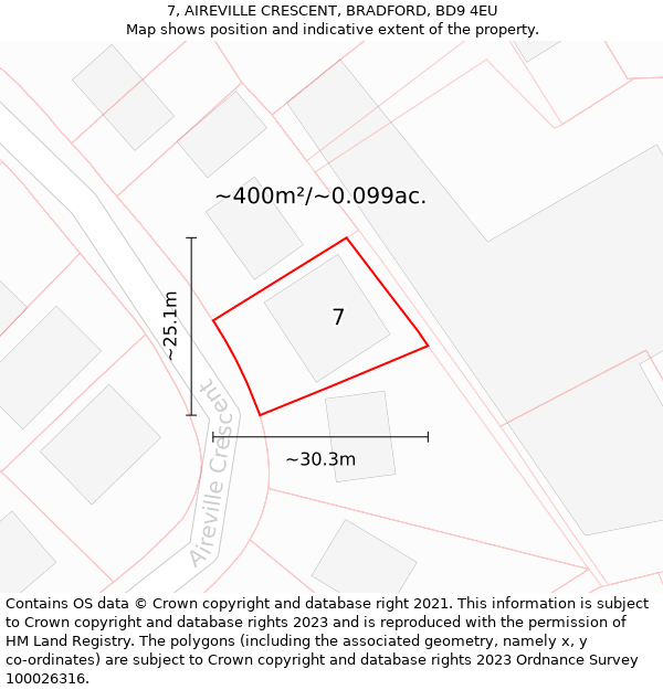 7, AIREVILLE CRESCENT, BRADFORD, BD9 4EU: Plot and title map