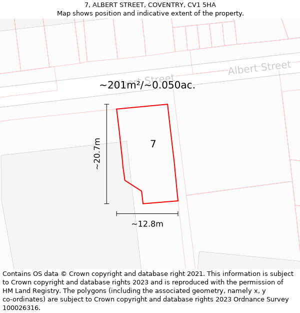 7, ALBERT STREET, COVENTRY, CV1 5HA: Plot and title map