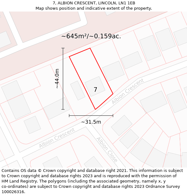 7, ALBION CRESCENT, LINCOLN, LN1 1EB: Plot and title map