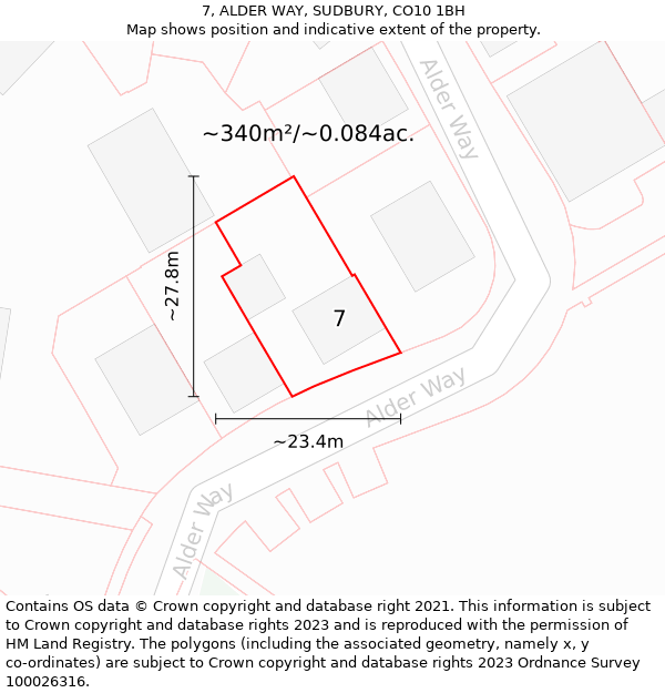 7, ALDER WAY, SUDBURY, CO10 1BH: Plot and title map