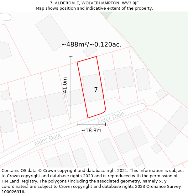 7, ALDERDALE, WOLVERHAMPTON, WV3 9JF: Plot and title map