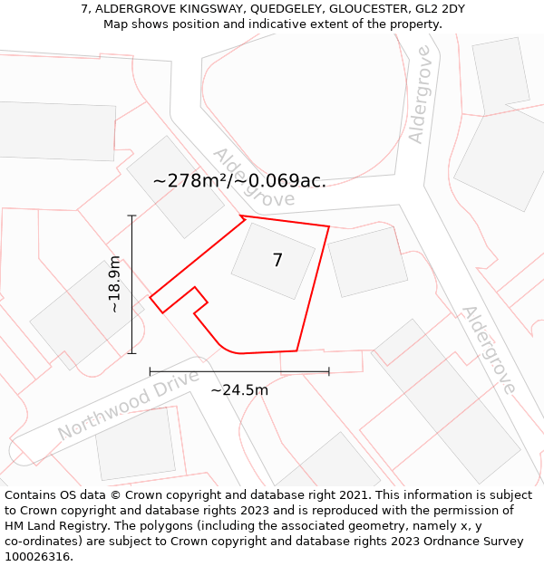 7, ALDERGROVE KINGSWAY, QUEDGELEY, GLOUCESTER, GL2 2DY: Plot and title map