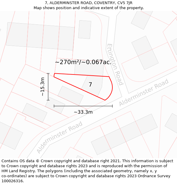 7, ALDERMINSTER ROAD, COVENTRY, CV5 7JR: Plot and title map