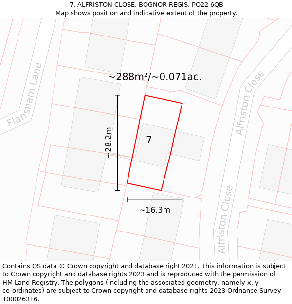 7, ALFRISTON CLOSE, BOGNOR REGIS, PO22 6QB: Plot and title map